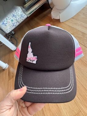 Idaho Chicks and Chaps Trucker Hat - Brown with Pink Accents